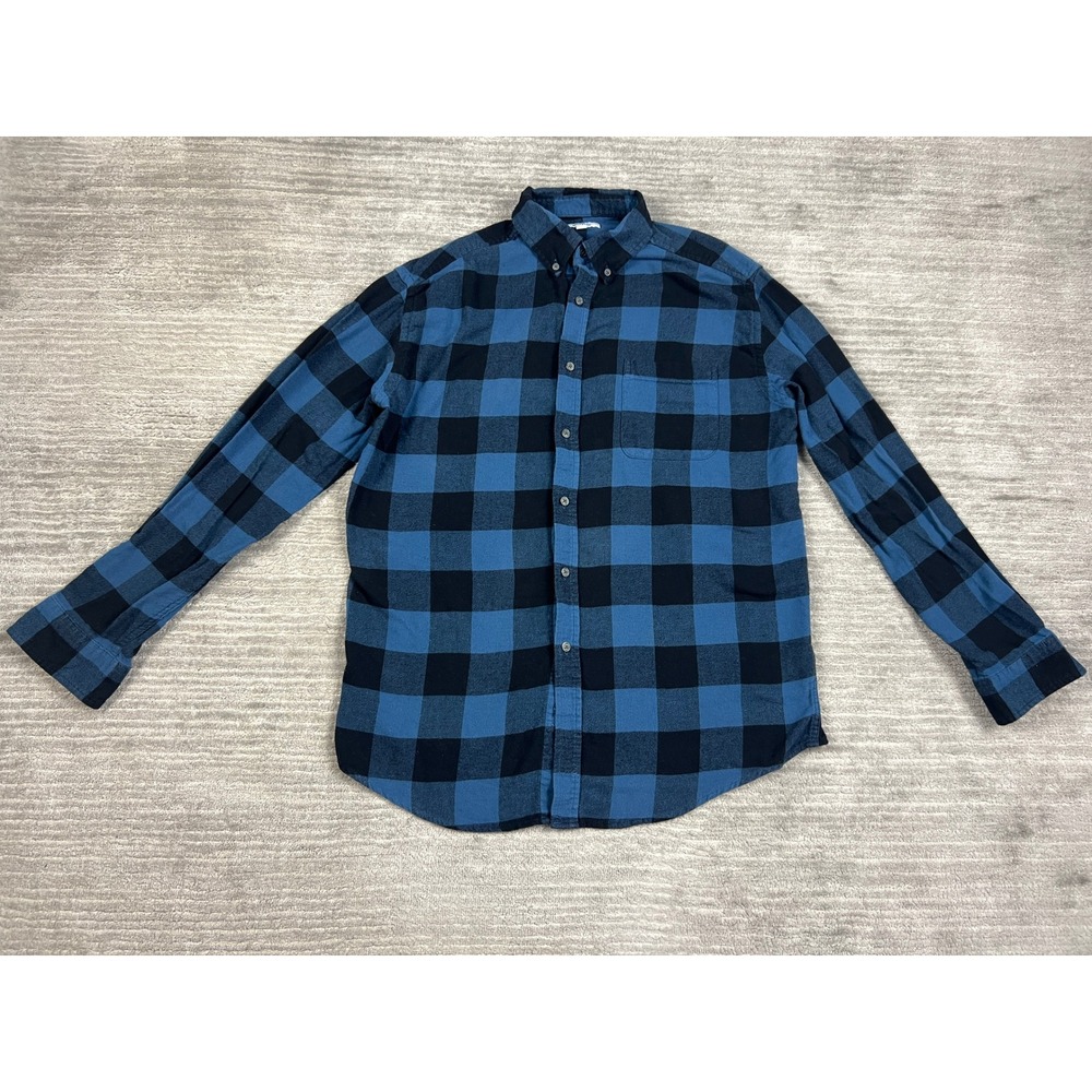 Croft & Barrow Flannel Shirt Mens L Blue Black Buffalo Plaid Button Down Cotton